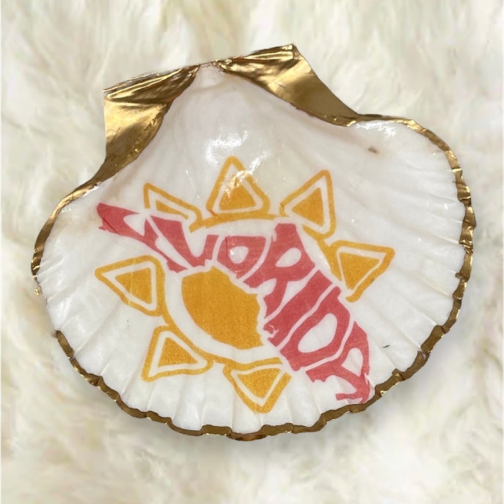 Scallop Shell Jewelry Dish - Gold Accent - Florida - Nature-Inspired Trinket